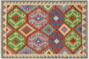 Flat Weave Kilim, Antique, Navaho, Vintage, Handmade, Geometric Kilim Rust Gray Hand-Woven Rectangle 100% Wool Area Rug 3 x 5